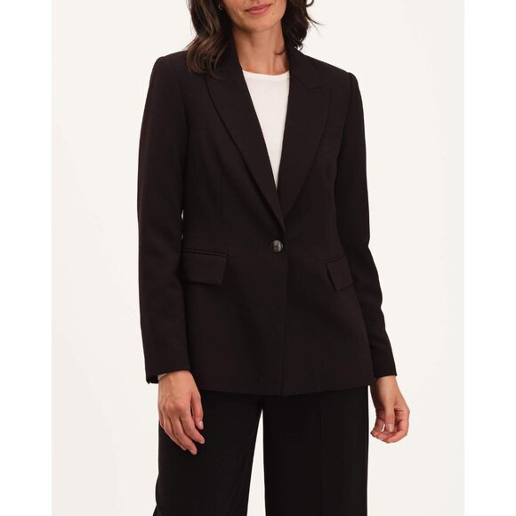 Tahari Jackets & Blazers - T Tahari Womens Single Button Peak Lapel Blazer Black Flap Pockets size 12